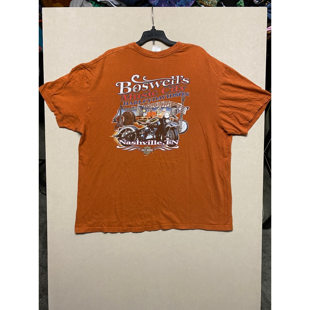 Harley Davidson Nashville TN Boswells Music City Graphic T-Shirt Mens 2XL Orange